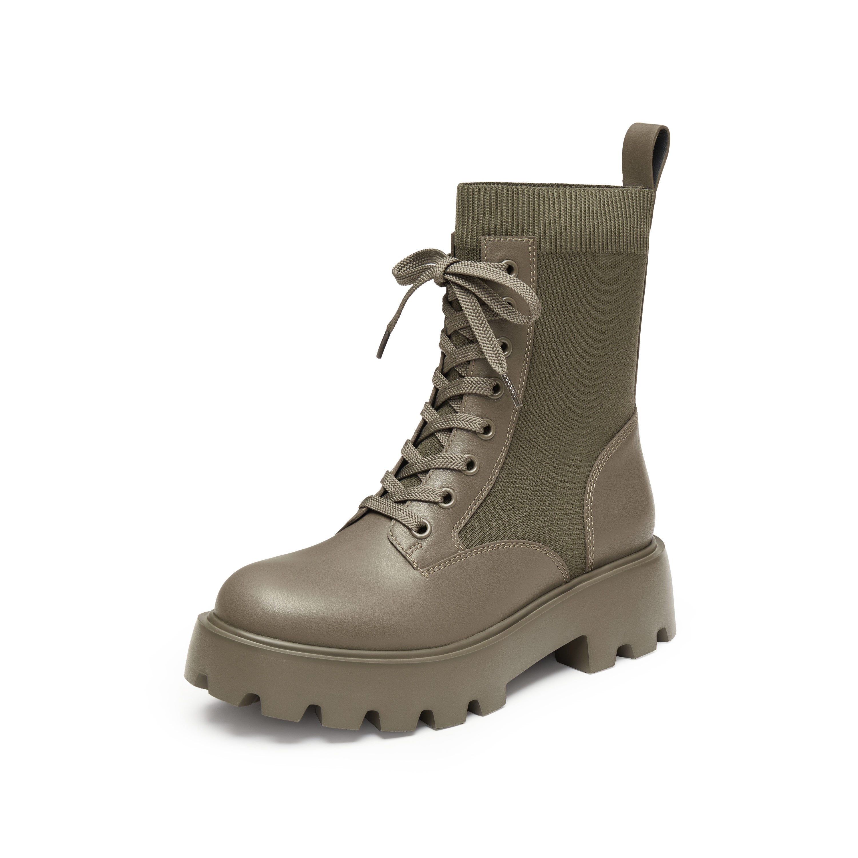 Olive Lace-Up Knitted Chunky Combat Boots