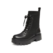 Black Lace-Up Knitted Chunky Combat Boots