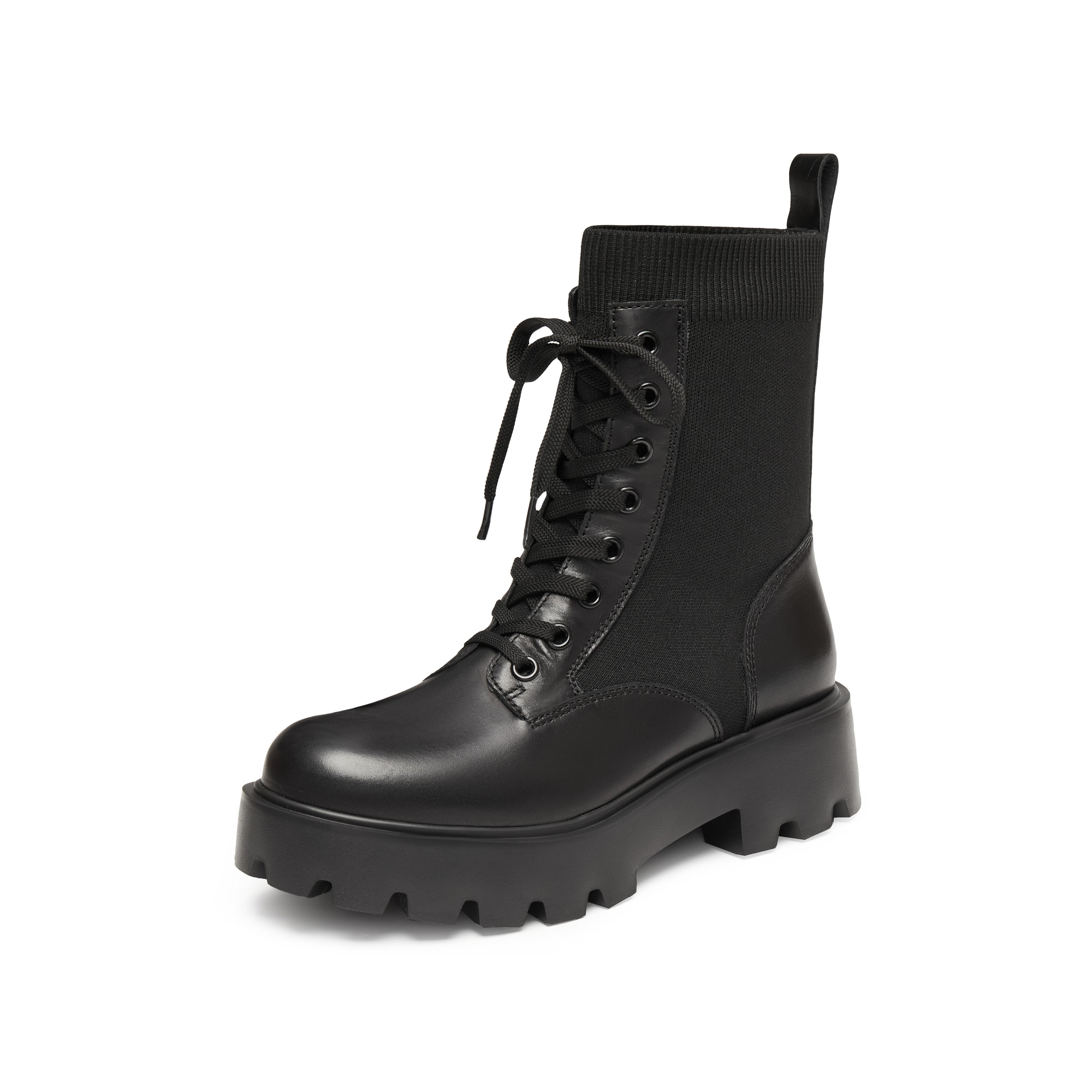 Black Lace-Up Knitted Chunky Combat Boots