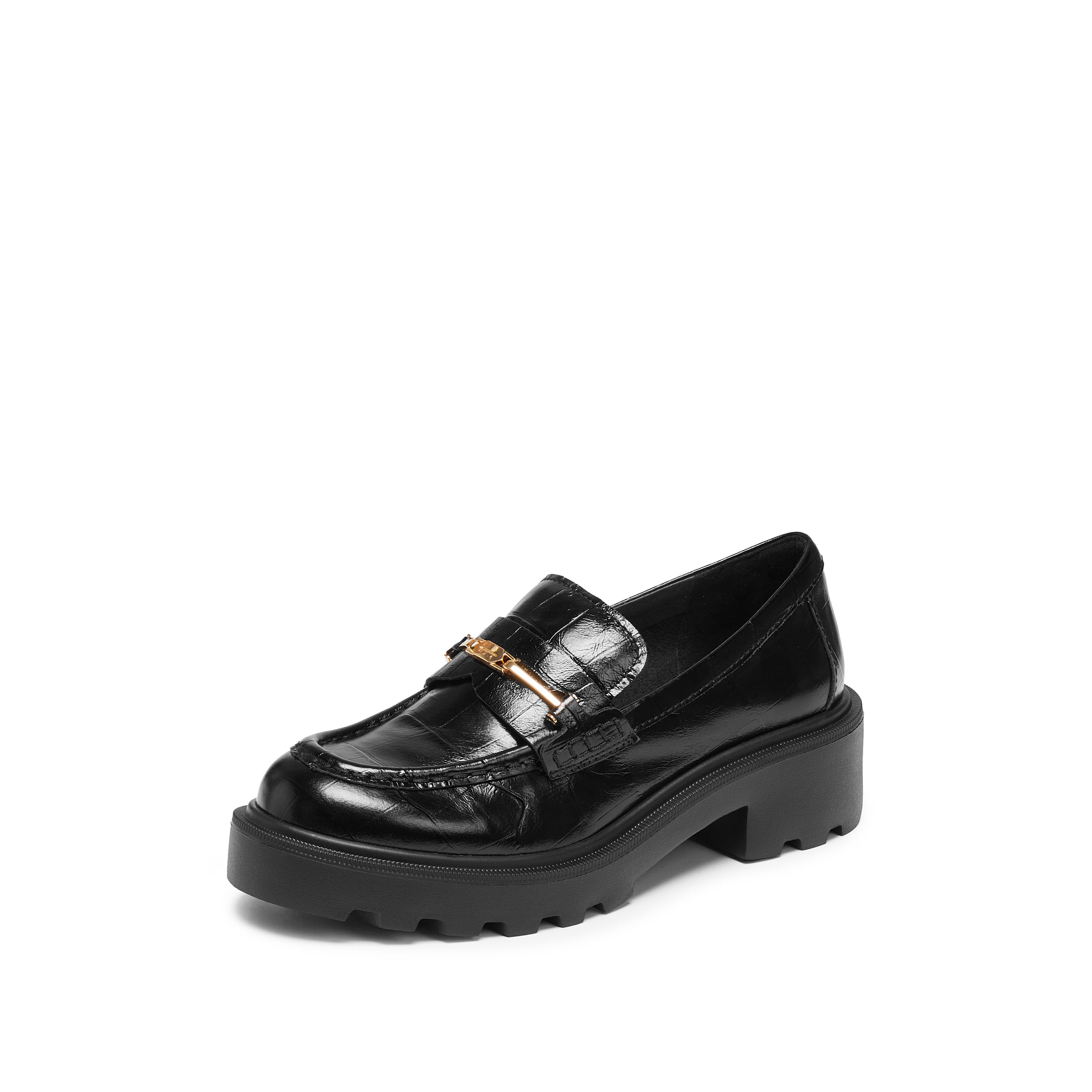 Black ST Golden Horsebit Embossed Loafers
