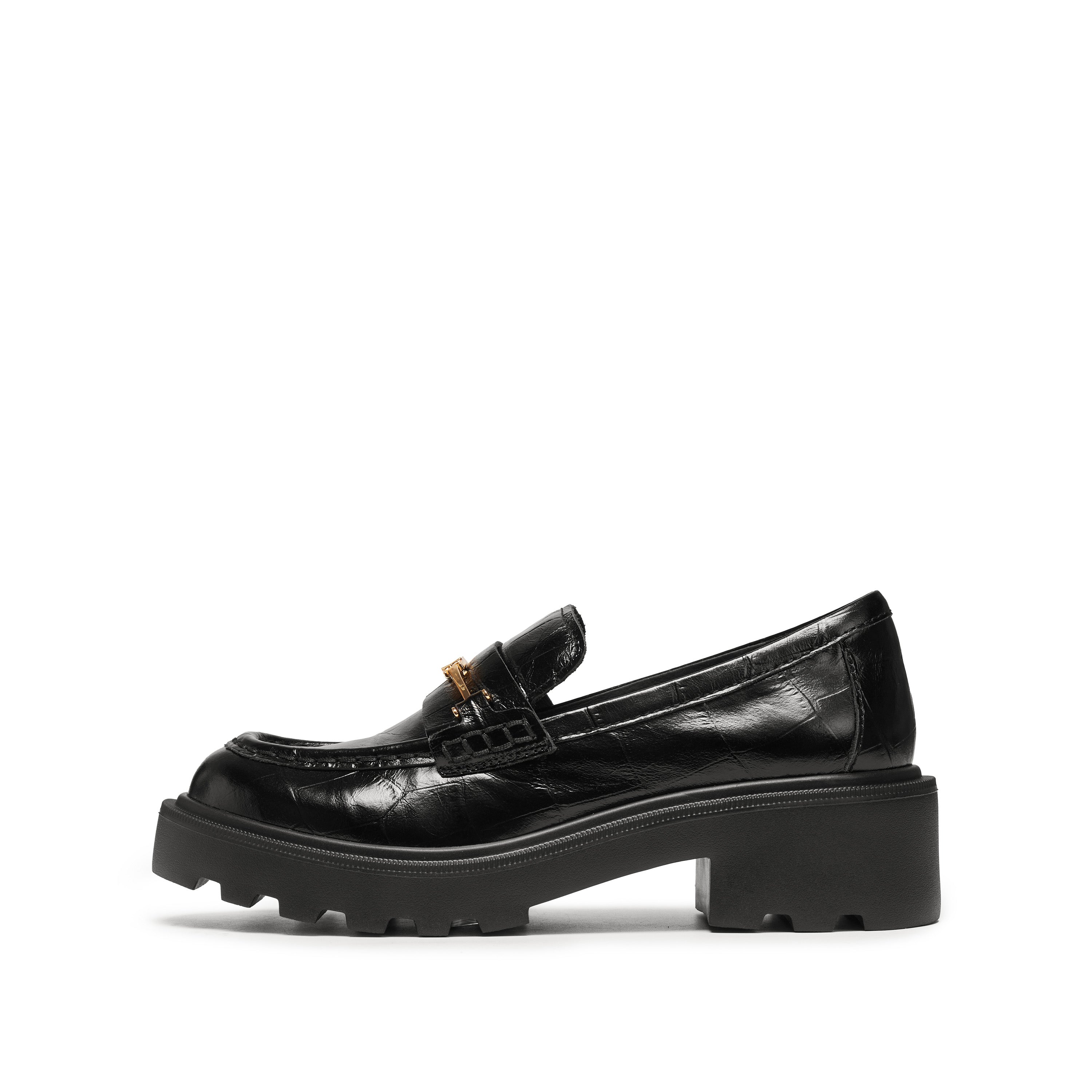 Black ST Golden Horsebit Embossed Loafers