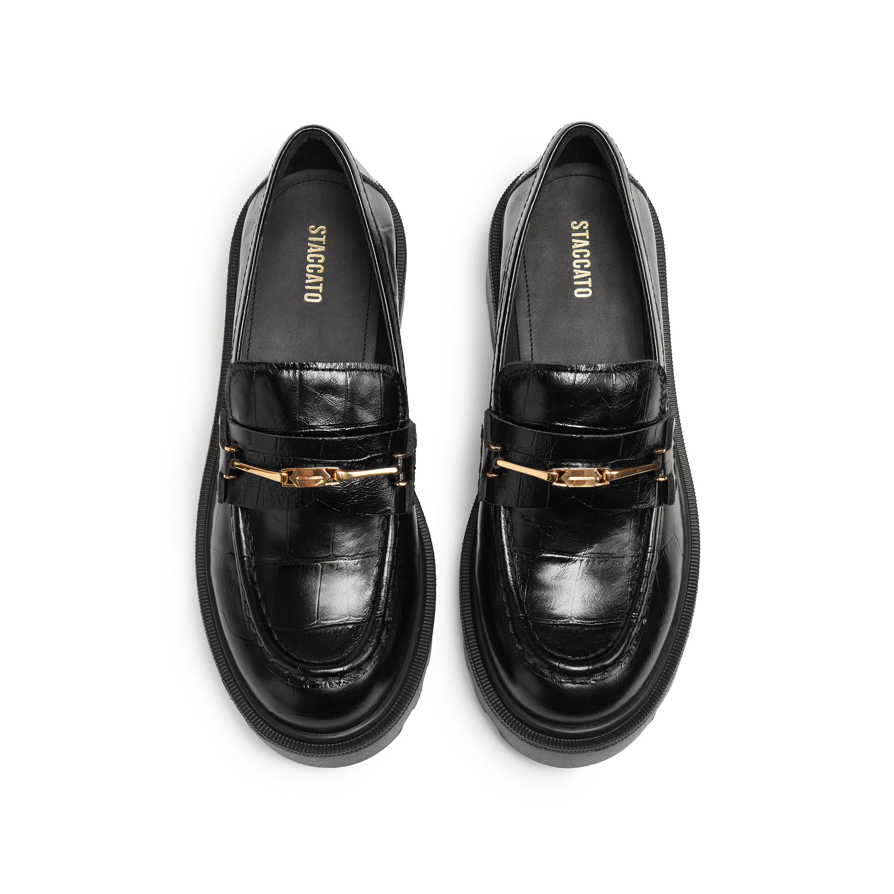 Black ST Golden Horsebit Embossed Loafers