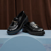 Black ST Golden Horsebit Embossed Loafers