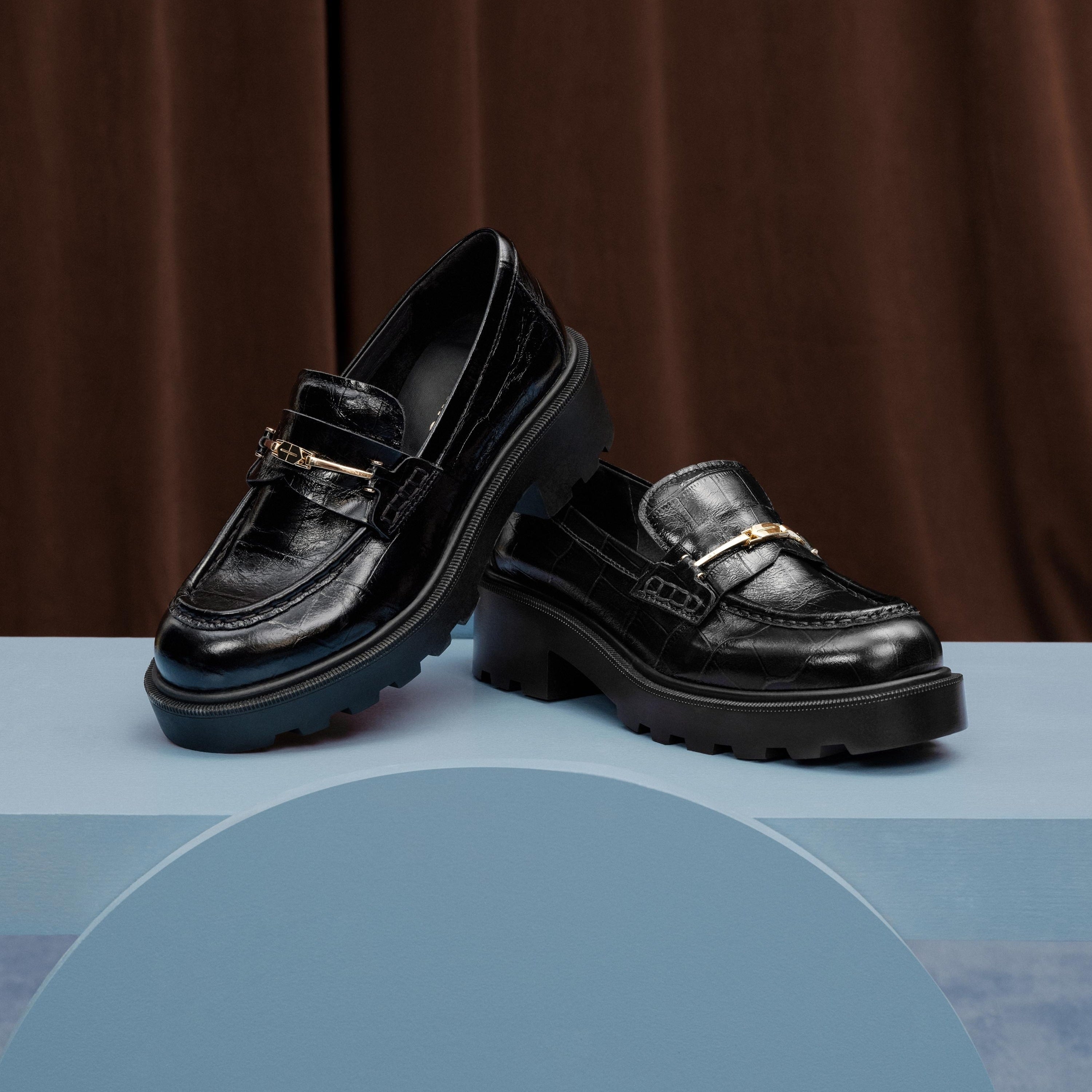 Black ST Golden Horsebit Embossed Loafers