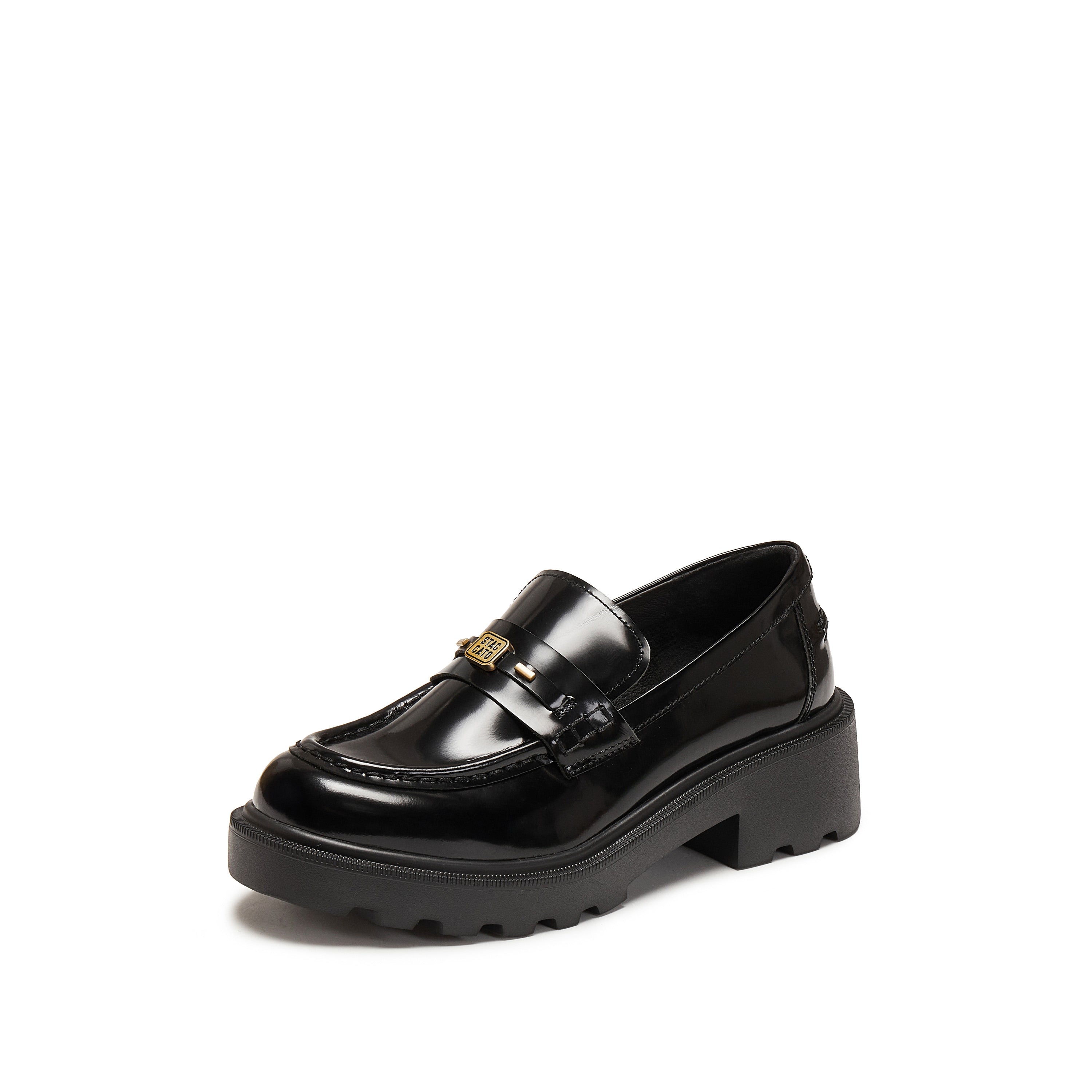 Black ST Golden Cube Buckle Classic Loafers