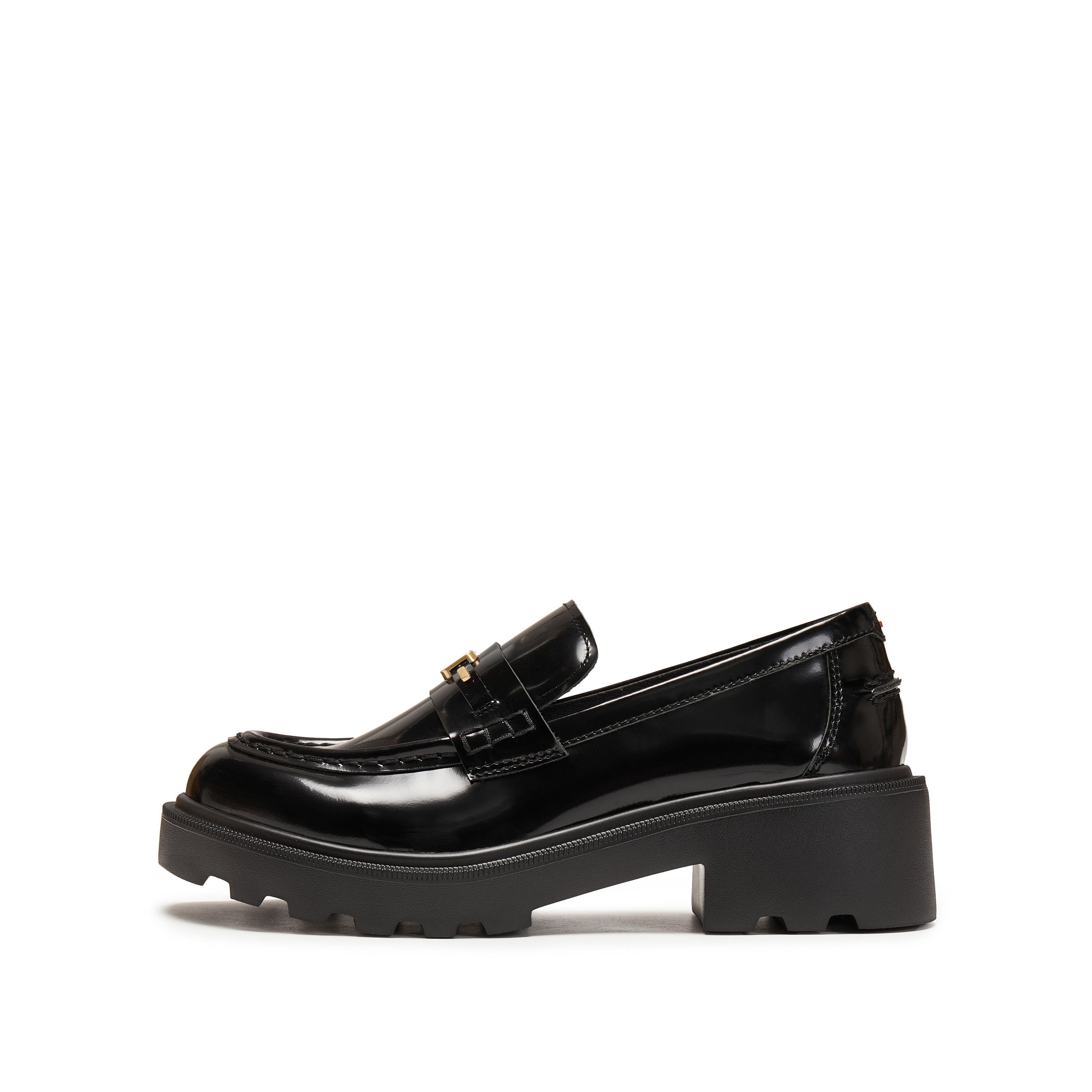 Black ST Golden Cube Buckle Classic Loafers