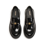 Black ST Golden Cube Buckle Classic Loafers