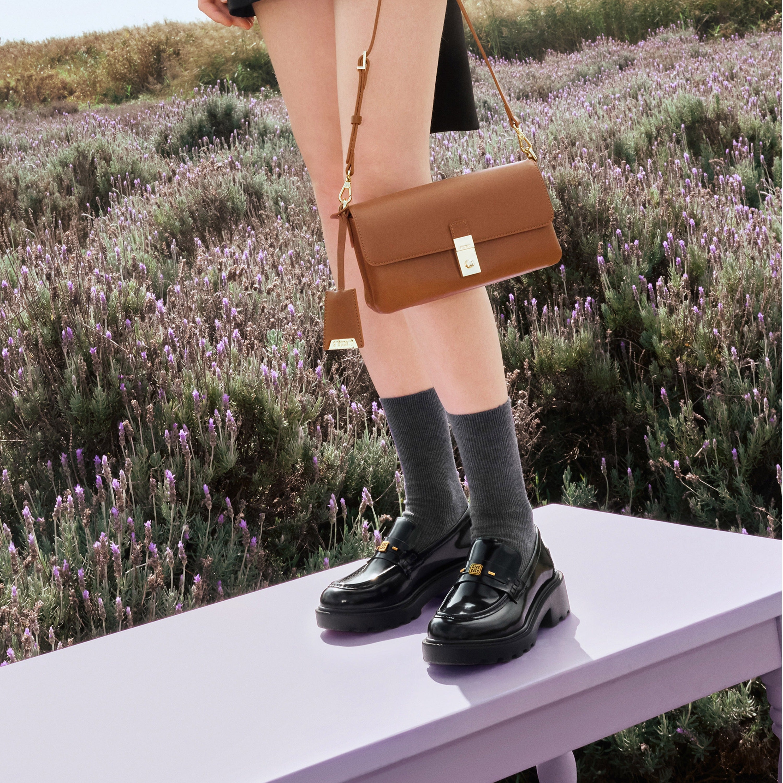 Black ST Golden Cube Buckle Classic Loafers