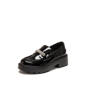 Black ST Golden Strap Buckle Classic Loafers