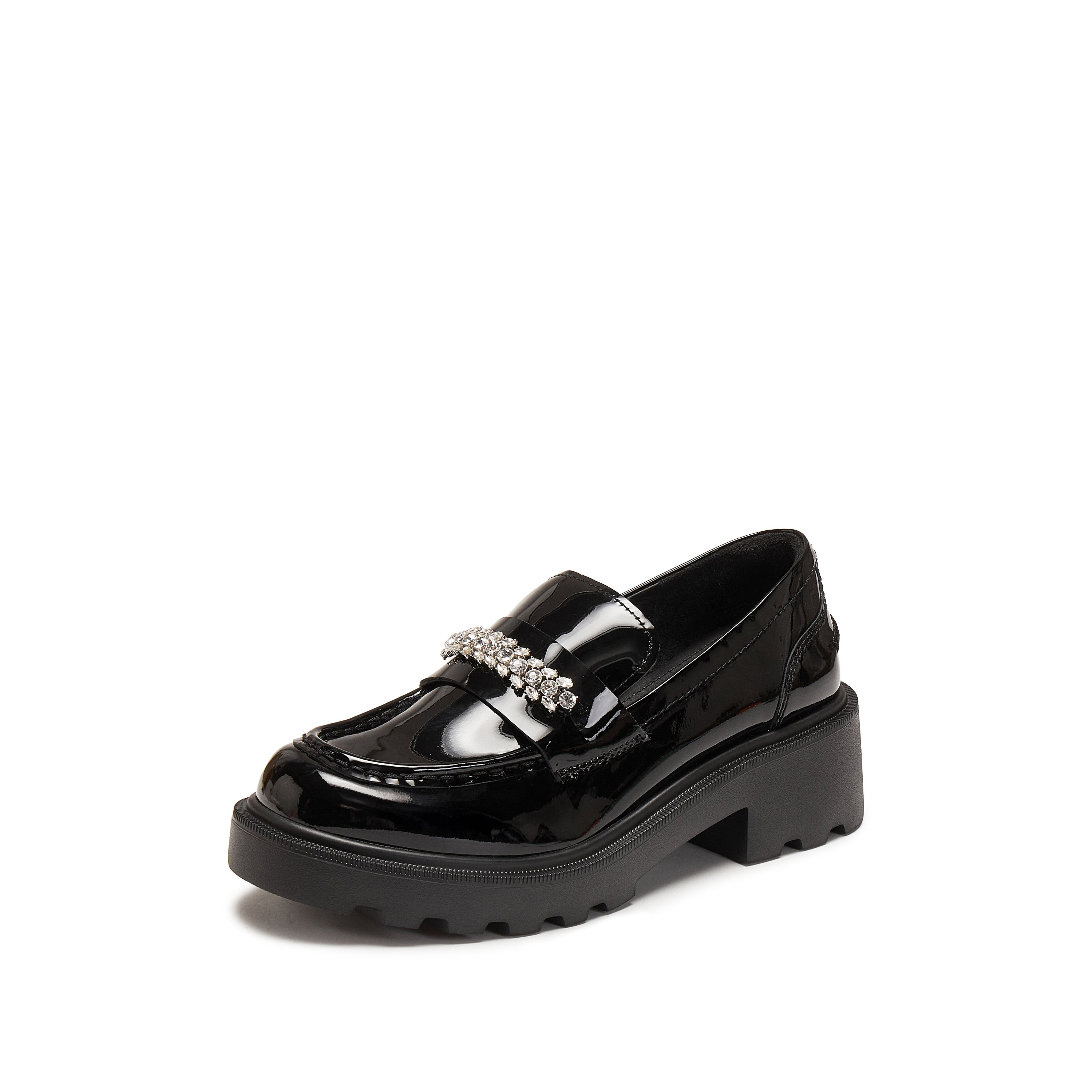 Black ST Golden Strap Buckle Classic Loafers