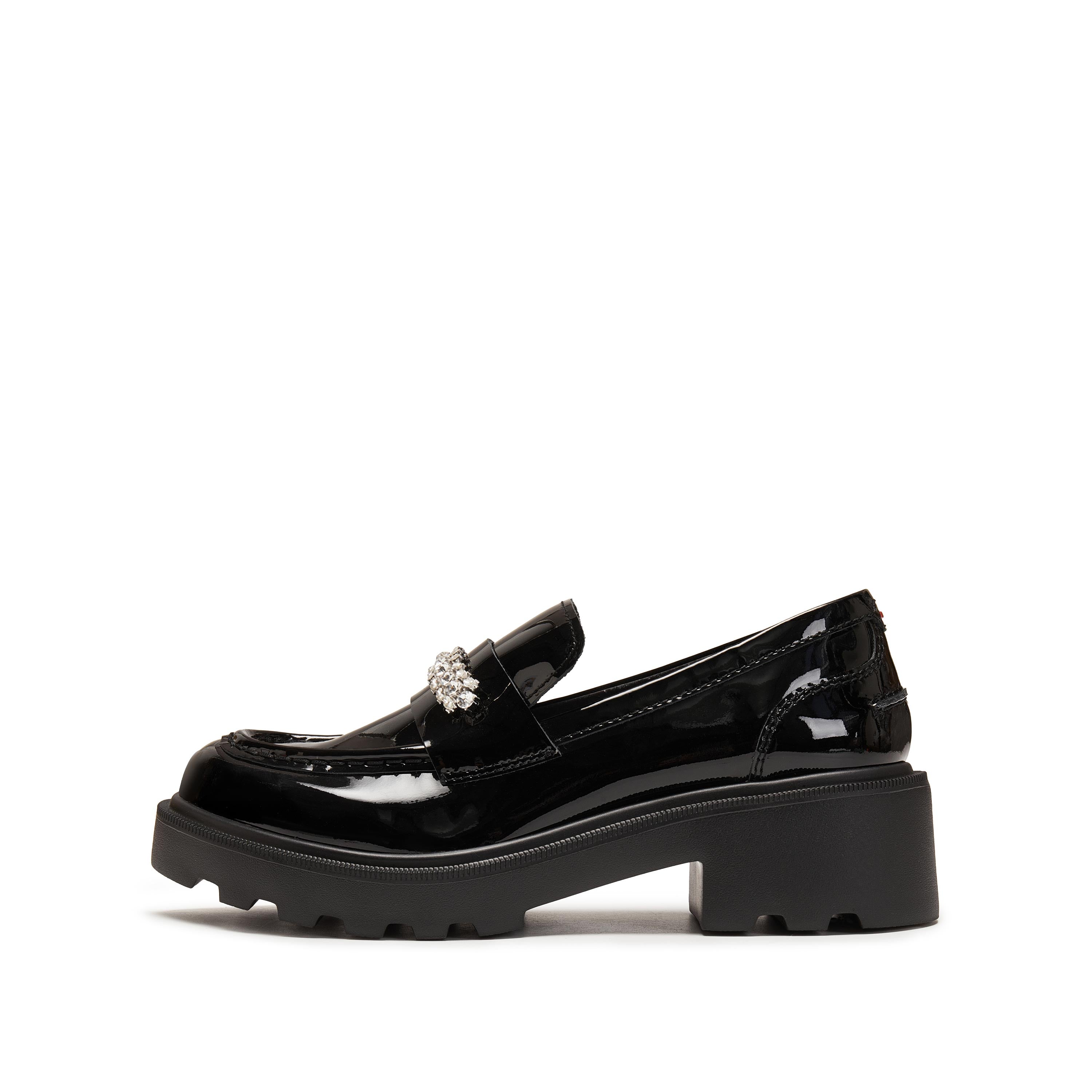 Black ST Golden Strap Buckle Classic Loafers