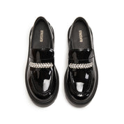 Black ST Golden Strap Buckle Classic Loafers