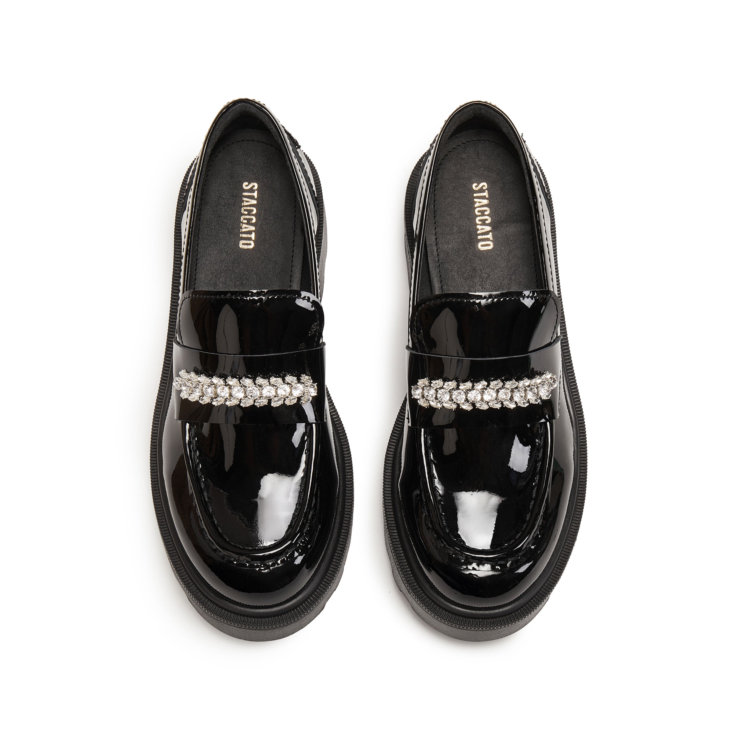 Black ST Golden Strap Buckle Classic Loafers