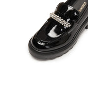 Black ST Golden Strap Buckle Classic Loafers