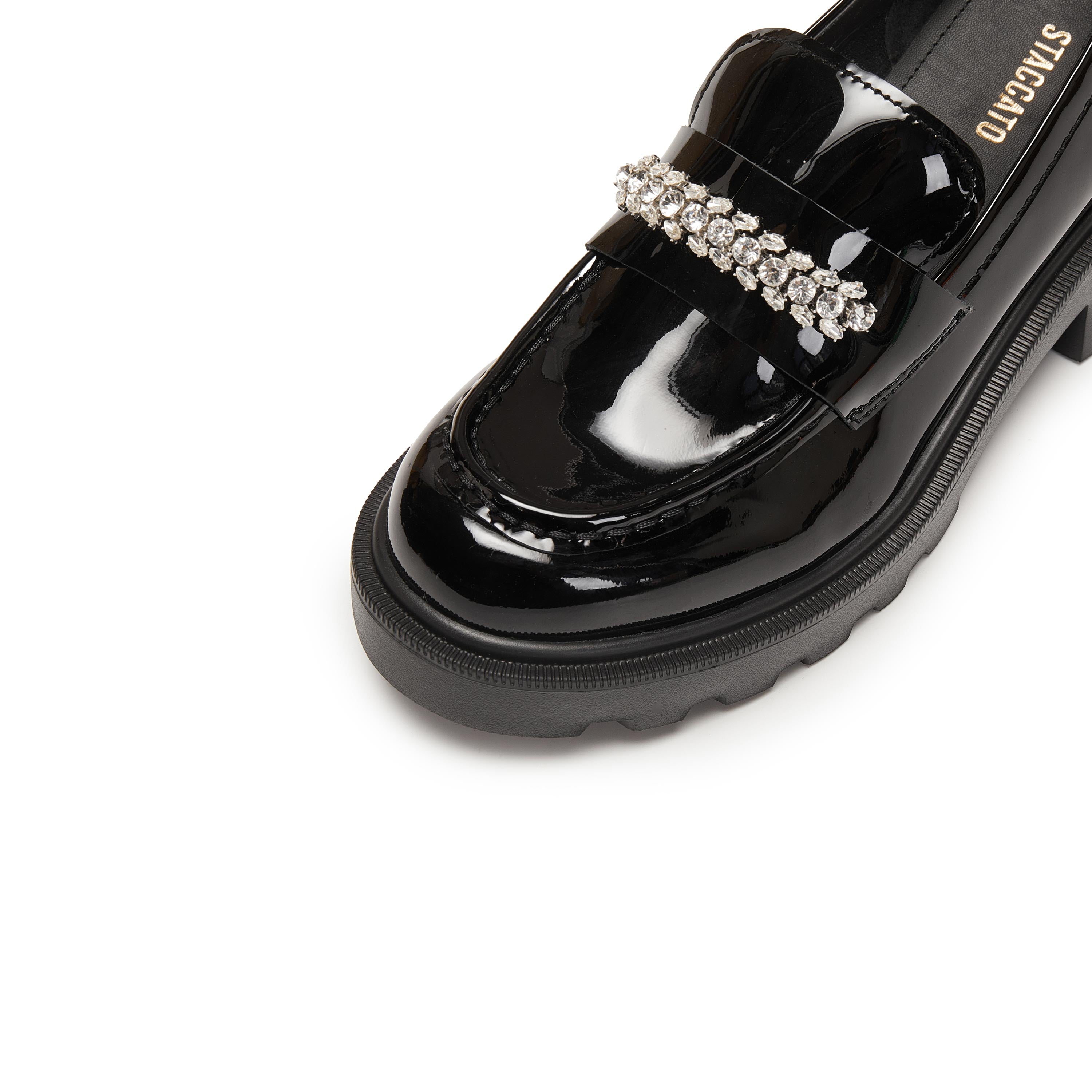 Black ST Golden Strap Buckle Classic Loafers