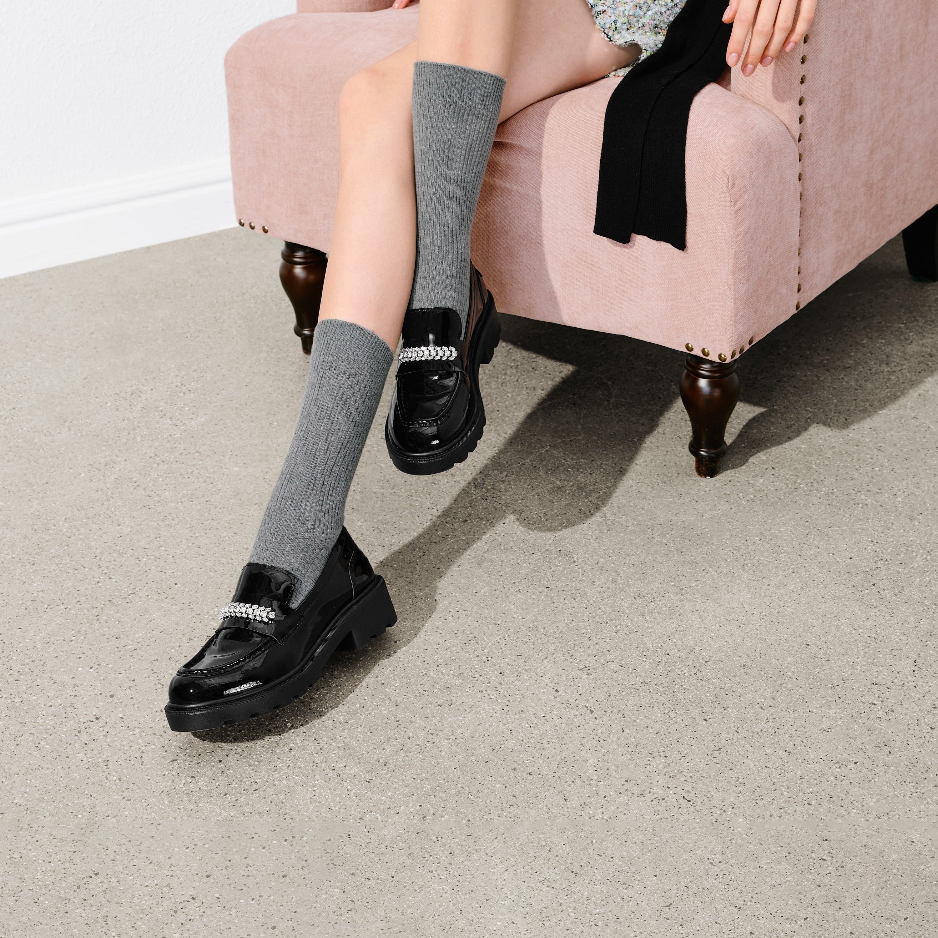Black ST Golden Strap Buckle Classic Loafers