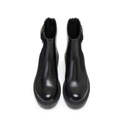 Black Leather Crystal Buckle Lug Sole Ankle Boots