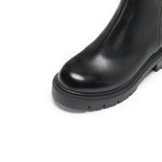 Black Leather Crystal Buckle Lug Sole Ankle Boots