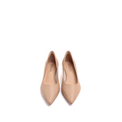 Taupe Comfy Pointy Leather Kitten Heel Pumps