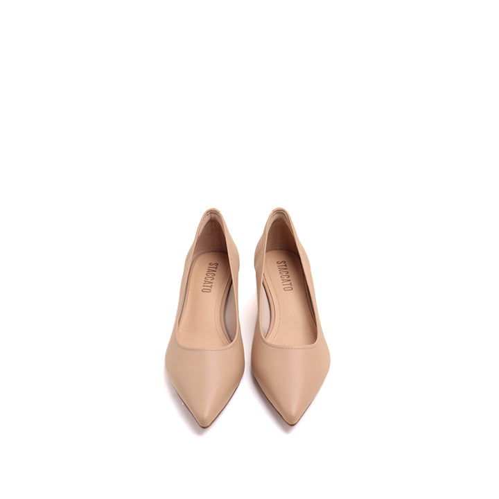 Taupe Comfy Pointy Leather Kitten Heel Pumps