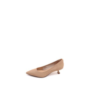 Taupe Comfy Pointy Leather Kitten Heel Pumps