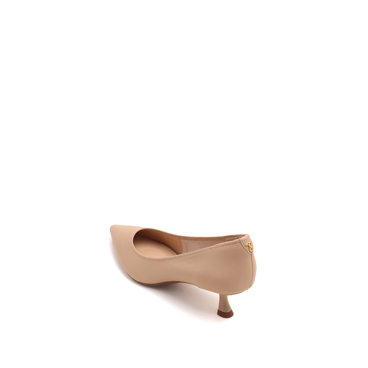 Taupe Comfy Pointy Leather Kitten Heel Pumps