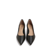 Black Comfy Pointy Leather Kitten Heel Pumps