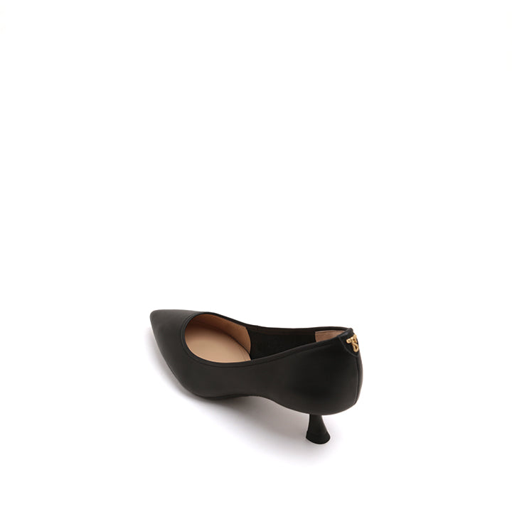 Black Comfy Pointy Leather Kitten Heel Pumps