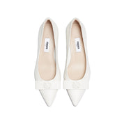 Beige Leather Medal Buckle Kitten Heel Pumps