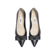 Black Leather Medal Buckle Kitten Heel Pumps