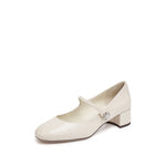Load image into Gallery viewer, Beige Embossed Heeled Crystal Mary Jane
