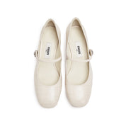 Beige Embossed Heeled Crystal Mary Jane