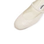 Load image into Gallery viewer, Beige Embossed Heeled Crystal Mary Jane
