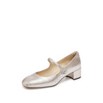 Load image into Gallery viewer, Light Gold Shiny Round Toe Heeled Mary Jane
