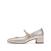 Light Gold Shiny Round Toe Heeled Mary Jane