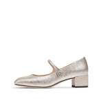 Load image into Gallery viewer, Light Gold Shiny Round Toe Heeled Mary Jane
