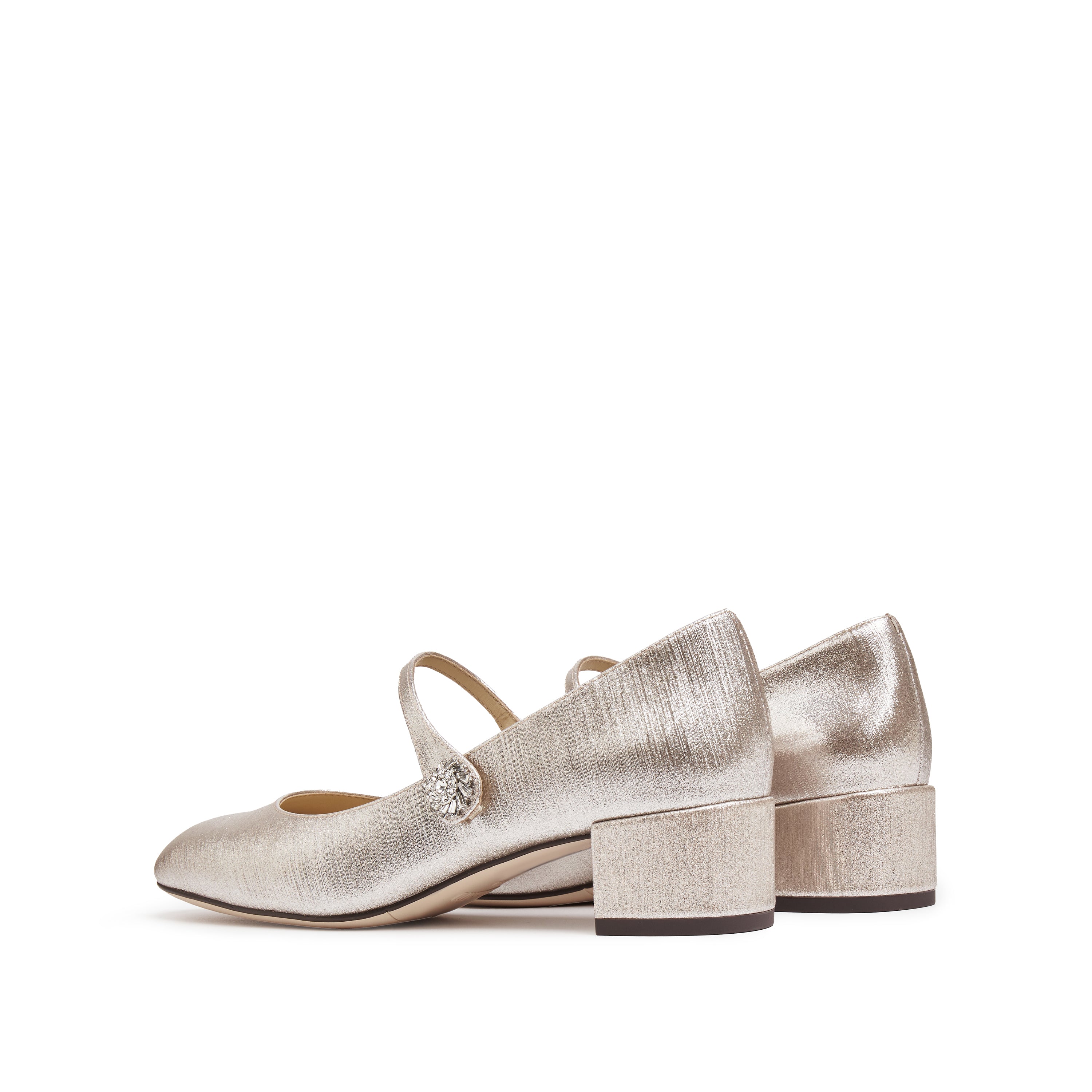 Light Gold Shiny Round Toe Heeled Mary Jane