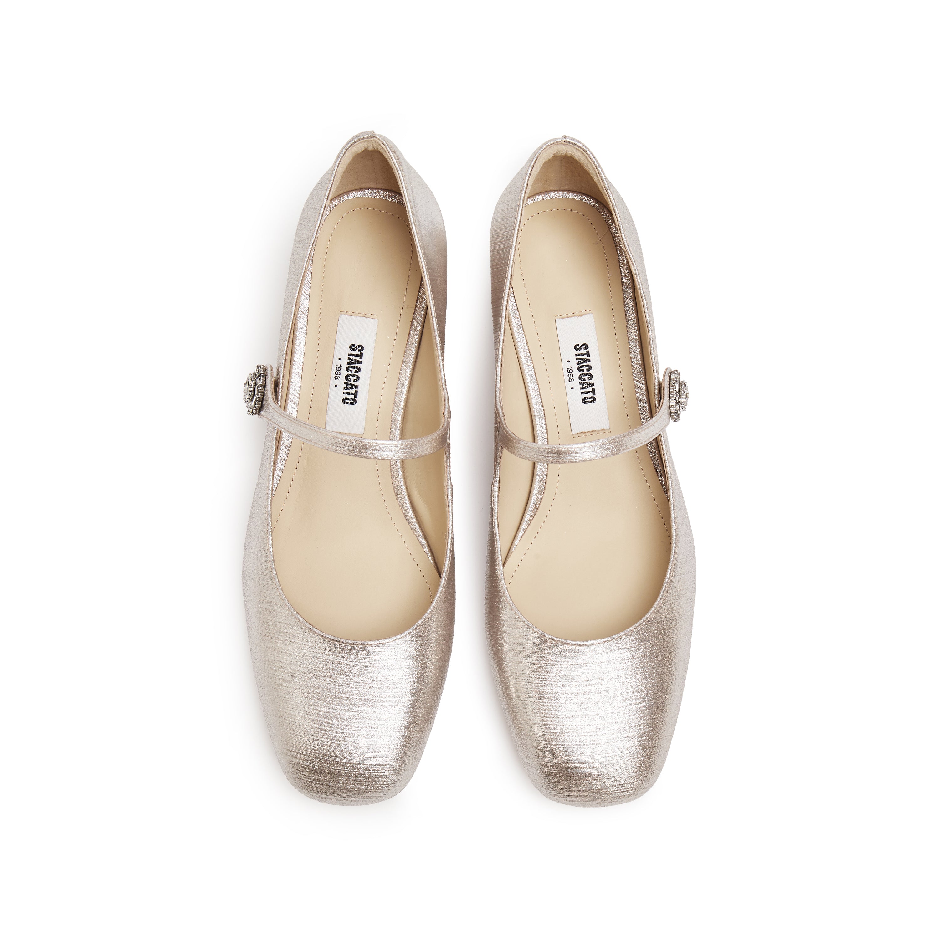 Light Gold Shiny Round Toe Heeled Mary Jane