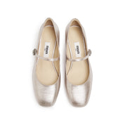 Light Gold Shiny Round Toe Heeled Mary Jane