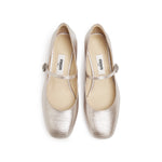 Load image into Gallery viewer, Light Gold Shiny Round Toe Heeled Mary Jane
