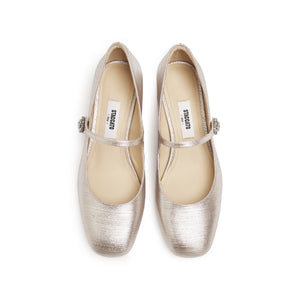 Light Gold Shiny Round Toe Heeled Mary Jane
