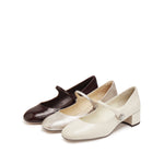 Load image into Gallery viewer, Light Gold Shiny Round Toe Heeled Mary Jane
