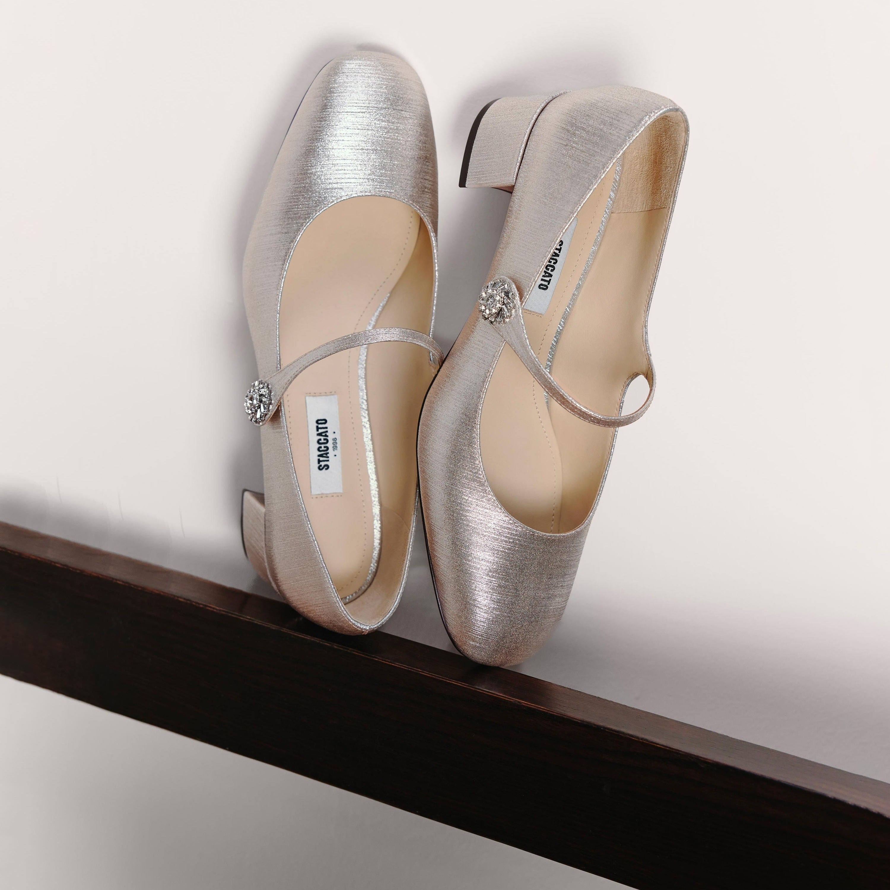 Light Gold Shiny Round Toe Heeled Mary Jane