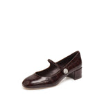 Load image into Gallery viewer, Burgundy Embossed Heeled Crystal Mary Jane
