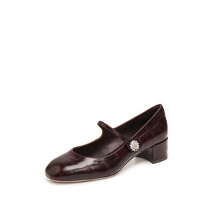 Burgundy Embossed Heeled Crystal Mary Jane