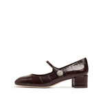 Load image into Gallery viewer, Burgundy Embossed Heeled Crystal Mary Jane
