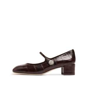 Burgundy Embossed Heeled Crystal Mary Jane