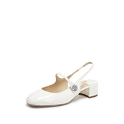 White Crystal Mary Jane Slingback Pumps