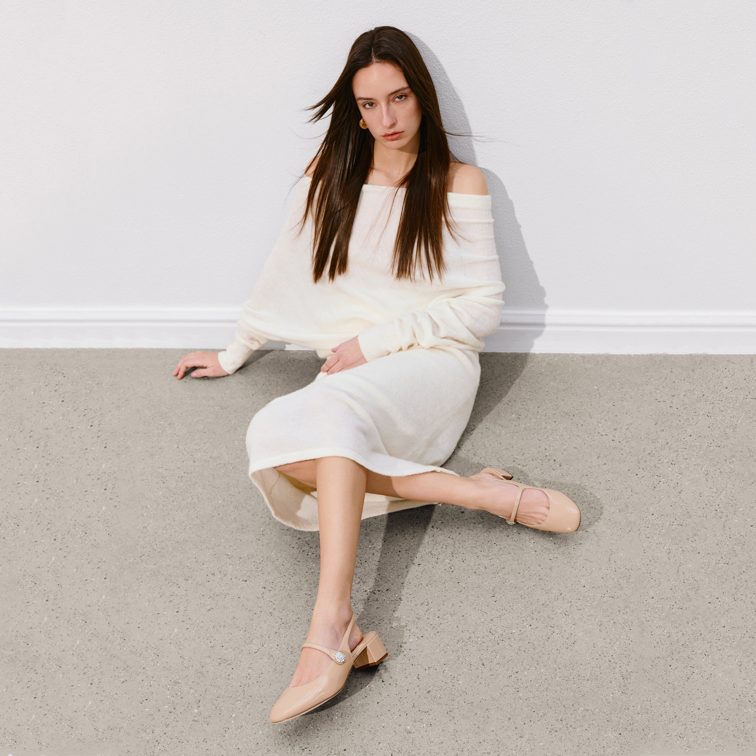 White Crystal Mary Jane Slingback Pumps