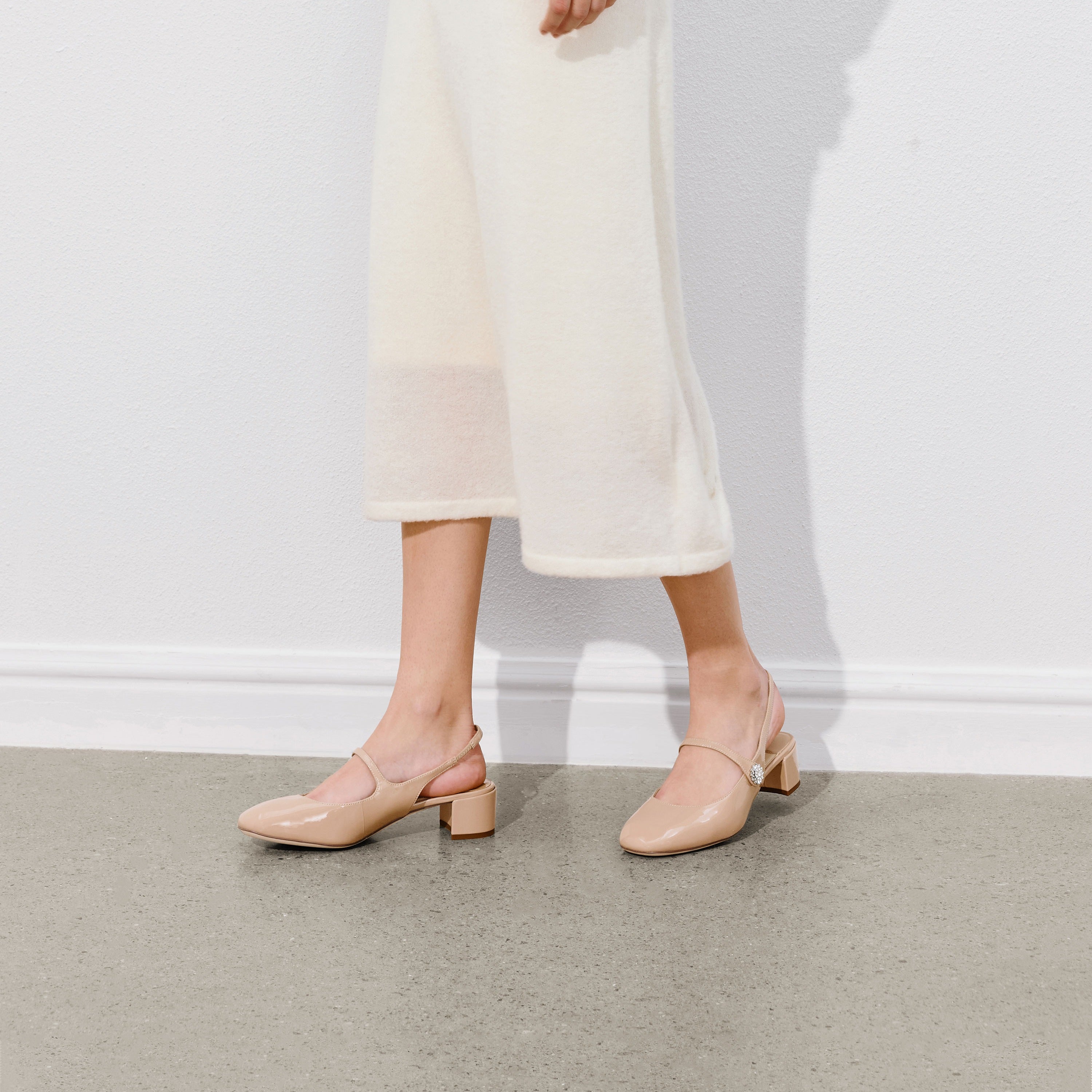 Nude Crystal Mary Jane Slingback Pumps